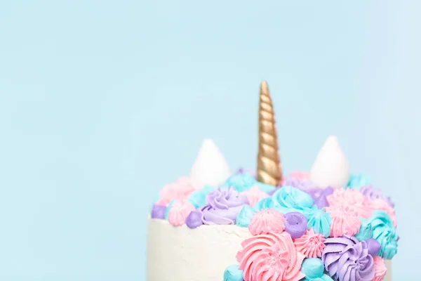 Gourmet Unicorn Tårta Med Rosa Och Lila Buttercream Frosting Blå — Stockfoto