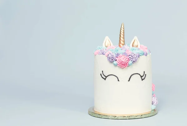 Gourmet Unicorn Tårta Med Rosa Och Lila Buttercream Frosting Blå — Stockfoto