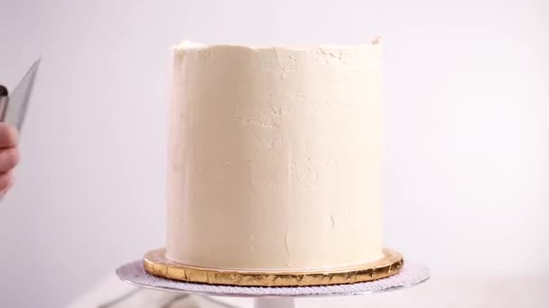 Upływ Czasu Baker Różowy Fioletowy Ciasto Lukrem Biały Lukier Lukier — Wideo stockowe