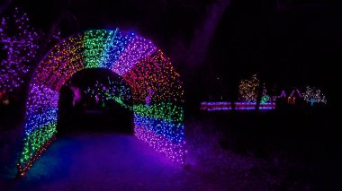 Noel ışıkları bahçe ile dekore edilmiş tünel.