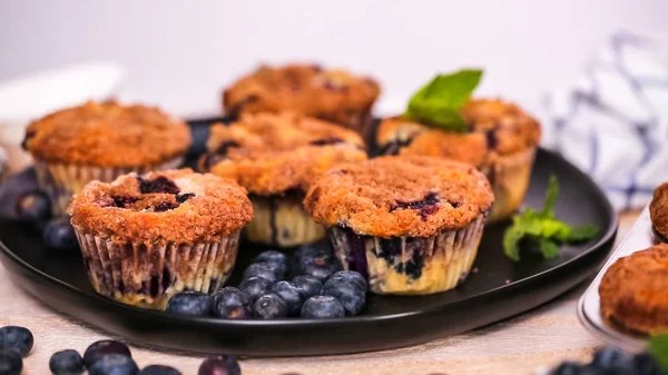 Fora Forno Muffins Mirtilo Com Canela Cobertura Açúcar — Fotografia de Stock