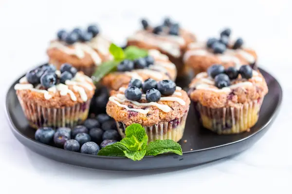 Muffins Aux Myrtilles Faits Maison Base Ingrédients Biologiques — Photo