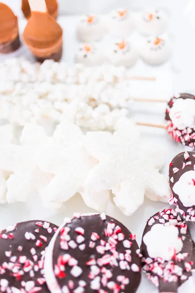 Nahsicht Verschiedene Marshmallow Toppings Mit Pfefferminze Und Schokolade Für Heiße — Stockfoto