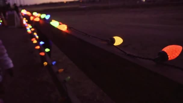 Weihnachtsbeleuchtung Zaun Park — Stockvideo