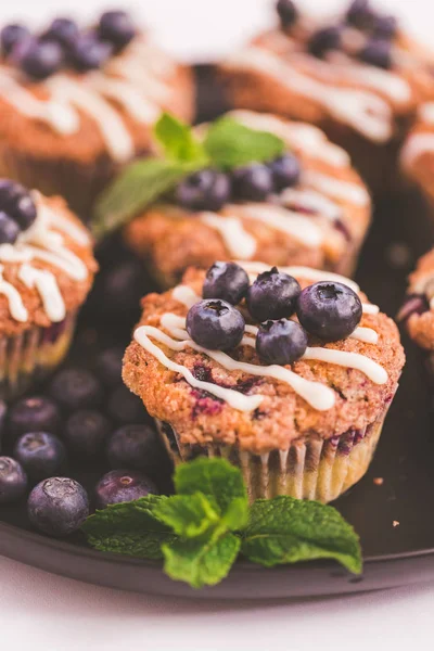 Hausgemachte Blaubeermuffins Aus Biologischen Zutaten — Stockfoto