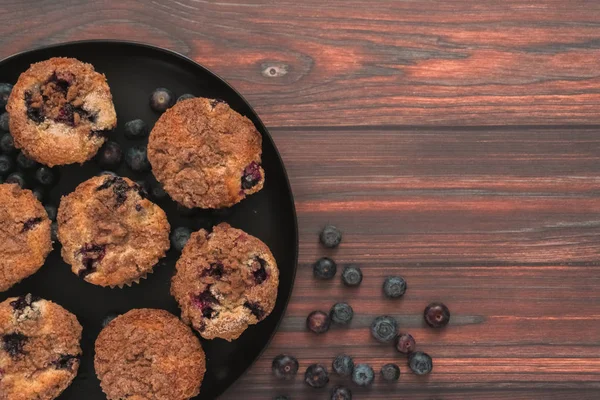 Flat Lag Zelfgemaakte Blueberry Muffins Gemaakt Met Biologische Ingrediënten — Stockfoto