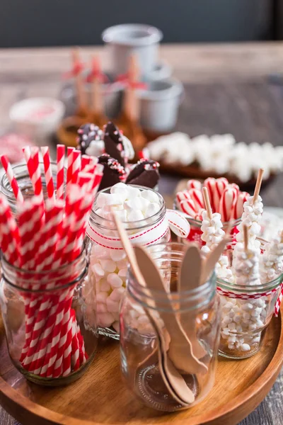 Warme Chocolade Station Met Verscheidenheid Van Topppings — Stockfoto