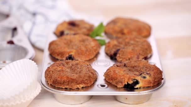 Organik Malzemelerle Hazırlanan Yapımı Blueberry Muffins — Stok video