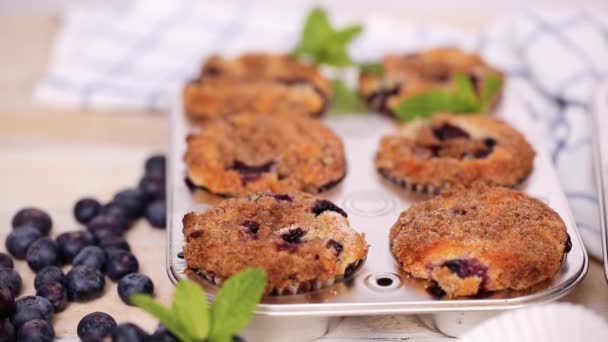 用有机成分制成的自制蓝莓松饼 — 图库视频影像