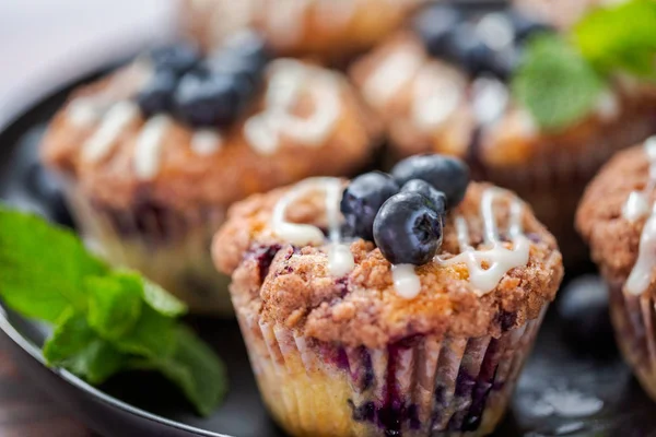 Domácí Borůvkové Muffiny Organických Surovin — Stock fotografie