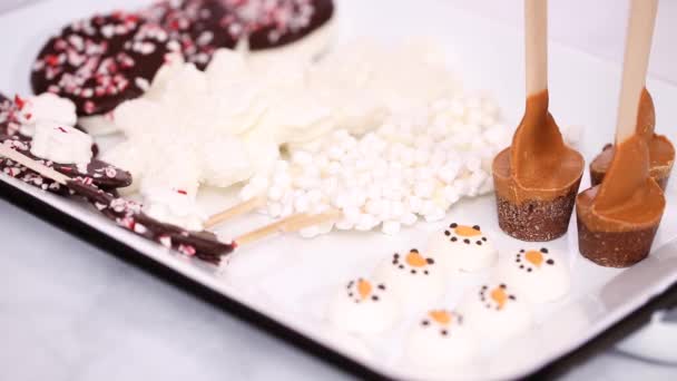 Vue Rapprochée Variété Garnitures Guimauve Menthe Poivrée Chocolat Pour Les — Video