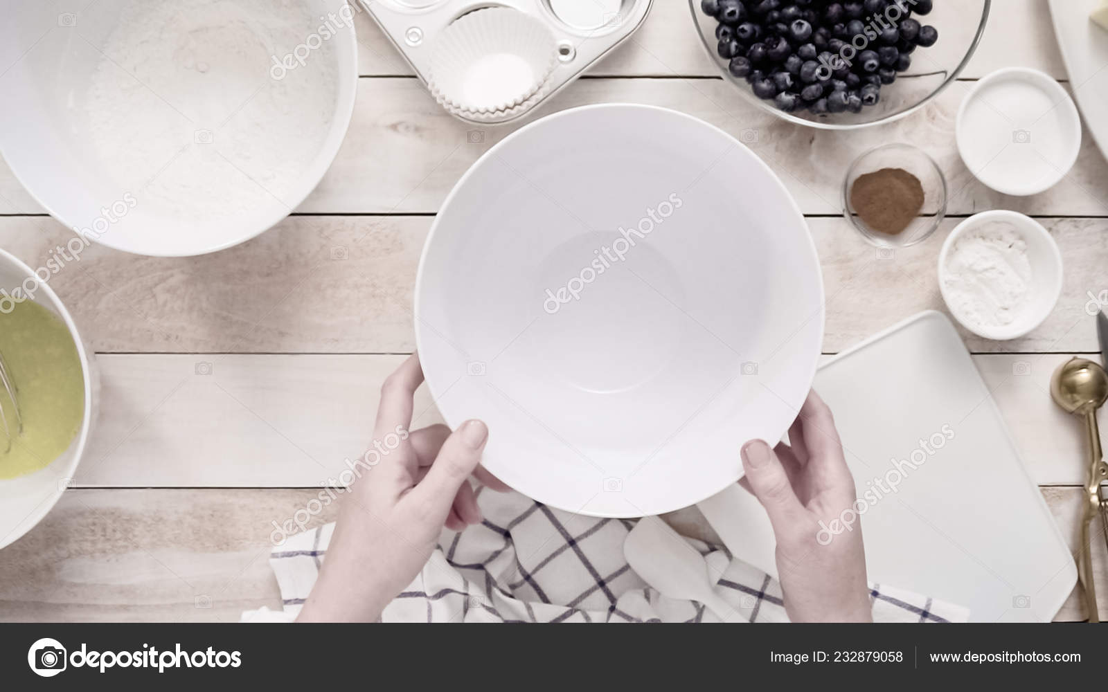 Mixing Ingredients Together Mixing Bowl Blueberry Muffins Stock Photo