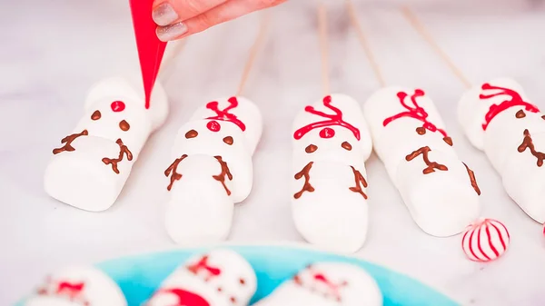 Pas Pas Faire Bonhomme Neige Guimauve Rennes Sur Bâtons Toppers — Photo