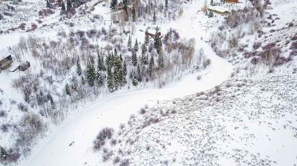 Аерофотозйомка Сільської Гірської Громади Взимку — стокове фото