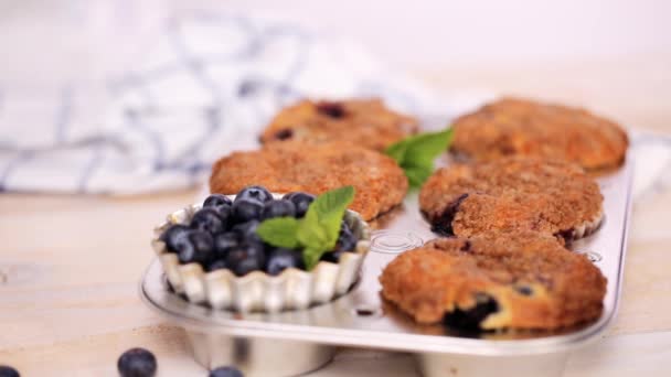 Fahéj Cukor Feltöltéssel Sütő Áfonyás Muffin — Stock videók