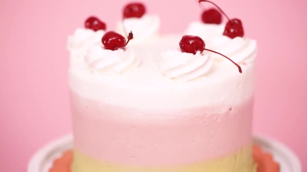 Születésnapi Spumoni Torta Rózsaszín Háttér — Stock videók