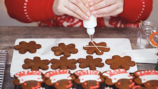 Paso Paso Decoración Galletas Jengibre Con Glaseado Real — Vídeos de Stock