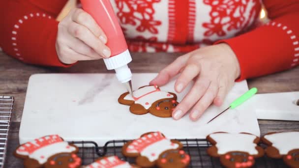 Passo Dopo Passo Decorare Biscotti Pan Zenzero Con Glassa Reale — Video Stock