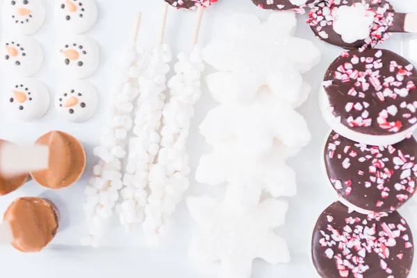 Närbild Vyn Variation Marshmallow Pålägg Med Pepparmynta Och Choklad Varm — Stockfoto