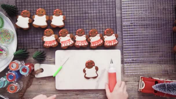 Step Step Flat Lay Decorating Gingerbread Cookies Royal Icing — Stock Video