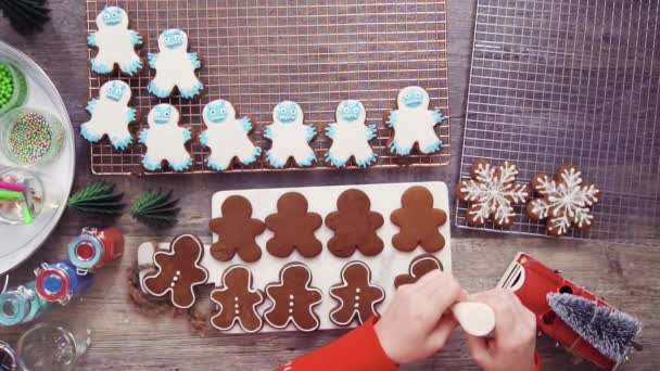 Stap Voor Stap Flat Lag Gingerbread Koekjes Met Royal Icing — Stockvideo