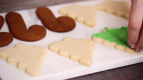 Adım Adım Düz Yatıyordu Kraliyet Buzlanma Ile Gingerbread Çerezleri Dekorasyon — Stok video