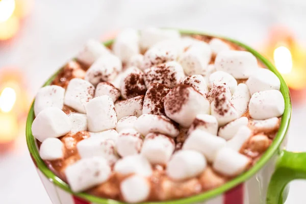 Amerikaanse Warme Chocolademelk Met Marshmallows Toppings Grote Kerst Mok — Stockfoto