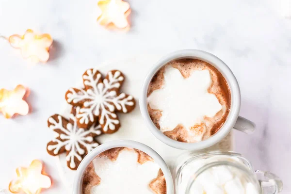 American Hot Chocolate Snow Flake Shaped Marshmallow Toppings — Stock Photo, Image