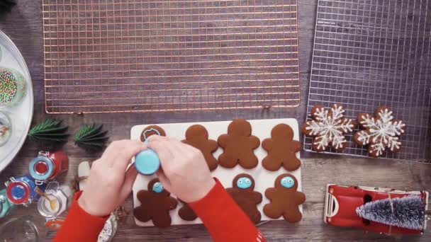 Βήμα Βήμα Επίπεδη Θέσει Διακόσμηση Μελόψωμο Cookies Βασιλική Τήξη — Αρχείο Βίντεο