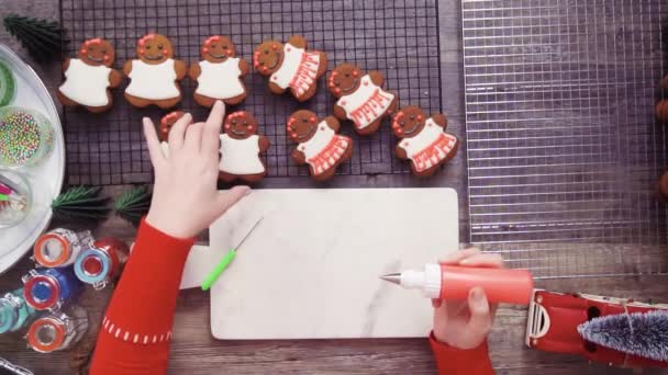 Крок Кроком Пласка Лежала Декорування Імбирного Печива Королівською Глазур — стокове відео