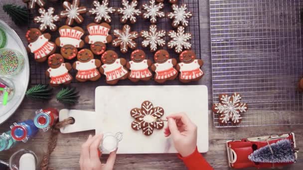 Passo Passo Deitado Decoração Biscoitos Gengibre Com Cereja Real — Vídeo de Stock