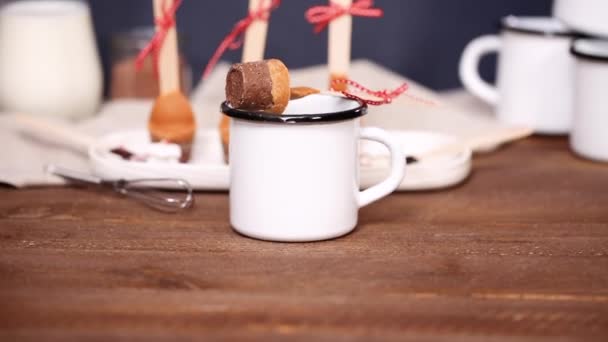 Ferme Cuillère Cacao Chaud Caramel Salé Tasse Métallique — Video