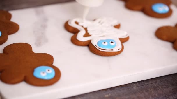 Schritt Für Schritt Lebkuchen Und Zuckerplätzchen Mit Königlichem Zuckerguss Weihnachten — Stockvideo