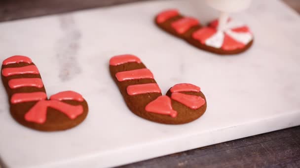 Paso Paso Decoración Galletas Jengibre Azúcar Con Glaseado Real Para — Vídeos de Stock