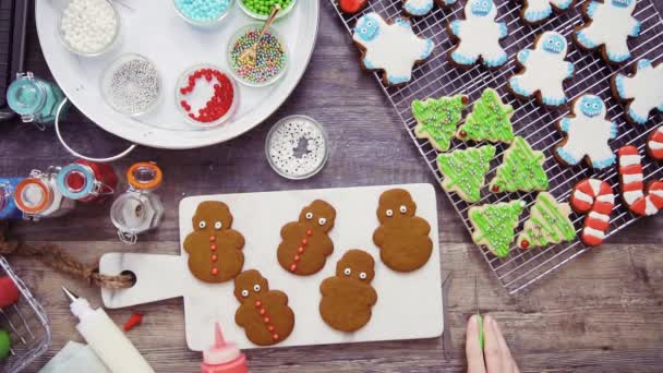 Deitado Passo Passo Decoração Biscoitos Gengibre Açúcar Com Cobertura Real — Vídeo de Stock