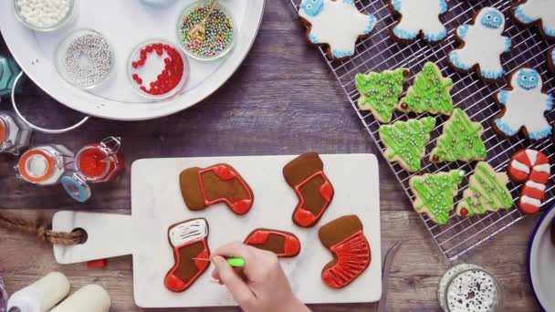 Flach Lag Schritt Für Schritt Lebkuchen Und Zuckerplätzchen Mit Königlichem — Stockvideo