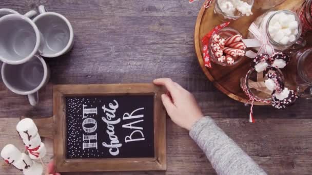 Pas Pas Plat Lay Scrierea Panoului Cretă Semn Hot Chocolate — Videoclip de stoc