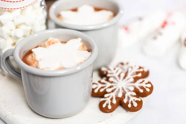 Amerikanische Heiße Schokolade Mit Marshmallow Toppings Schneeflockenform — Stockfoto