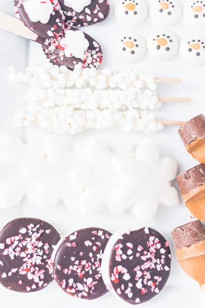 Närbild Vyn Variation Marshmallow Pålägg Med Pepparmynta Och Choklad Varm — Stockfoto