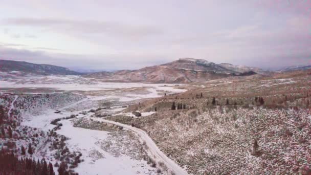 Vista Aérea Las Montañas Atardecer Invierno — Vídeos de Stock