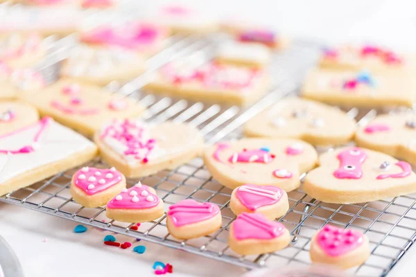 Decoración Galletas Azúcar Forma Corazón Con Glaseado Real Salpicaduras Color — Foto de Stock