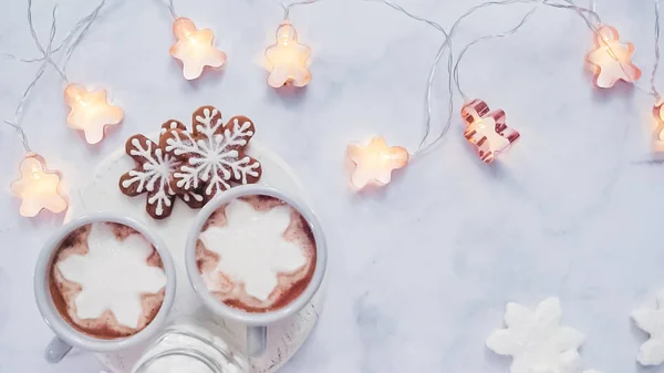 Amerikaanse Warme Chocolademelk Met Marshmallows Toppings — Stockfoto