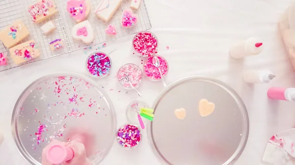 Piatto Passo Dopo Passo Bambina Decarting Biscotti Zucchero Con Glassa — Foto Stock