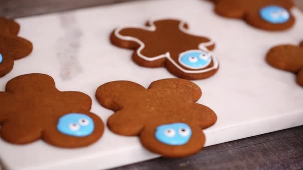 一步一步 圣诞用皇家糖霜装饰姜饼和糖饼干 — 图库视频影像
