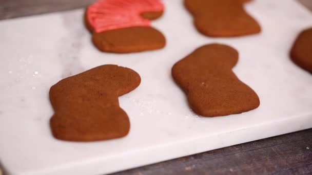Time Lapse Step Step Decorating Gingerbread Sugar Cookies Royal Icing — Stock Video