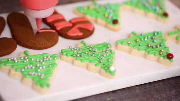 Step Step Decorating Gingerbread Sugar Cookies Royal Icing Christmas — Stock Video