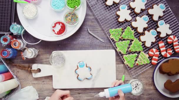 Platt Låg Steg För Steg Dekorera Pepparkakor Och Socker Cookies — Stockvideo