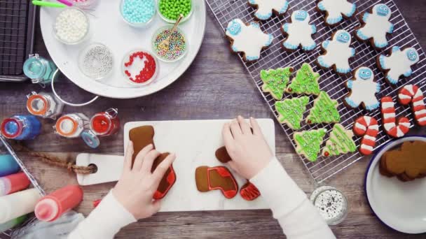 Flat Lay Step Step Decorating Gingerbread Sugar Cookies Royal Icing — Stock Video