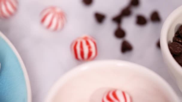 制作棉花糖雪人棒热巧克力上衣的食物送礼 — 图库视频影像