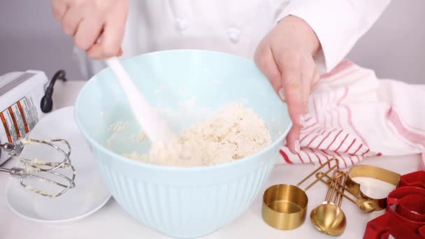 Stap Voor Stap Mengen Van Suiker Koekjes Deeg Mengkom — Stockvideo